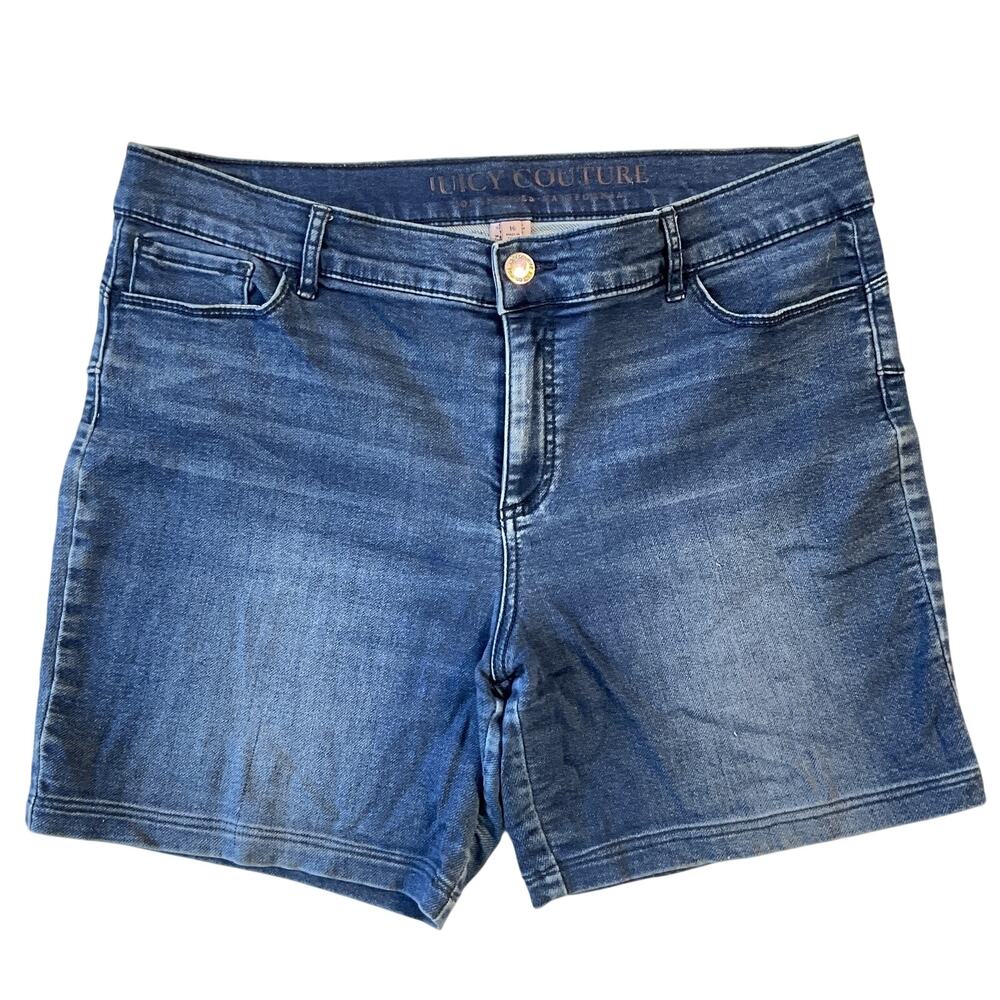 Juicy Couture Women Shorts Size 16 Blue Denim Button 6" Inseam Bermuda 36” Waist